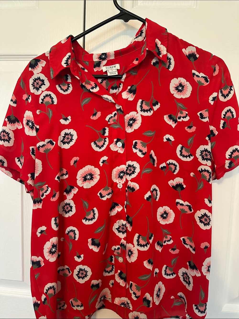 J. Crew Red Floral Short Sleeve Button-Down Shirt